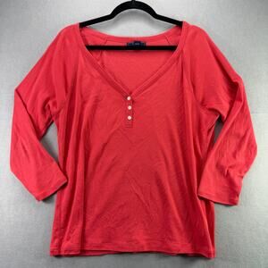 Chaps Denim Women’s 3/4 Sleeve Henley Shirt Coral/Red — Size XL